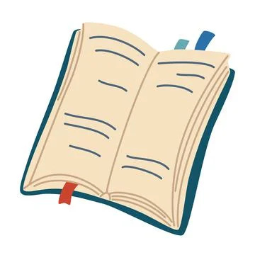 Open book with bookmarks. Colored notebook with stickers isolated on white ba Stock Illustration