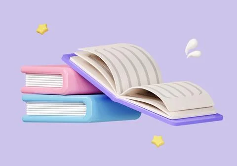 Open book on books stack isolated on pastel background. icon symbol clipping Stock Illustration