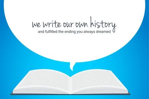 Open book with bubble text and blue background Stock Illustration