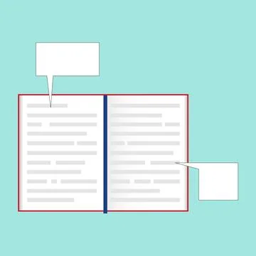 Open book with callouts on the sides. Text bubbles 库存插图