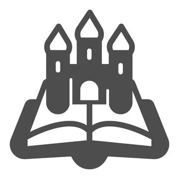 Open book castle solid icon, children book day concept, castle, queen, king Ilustração Stock