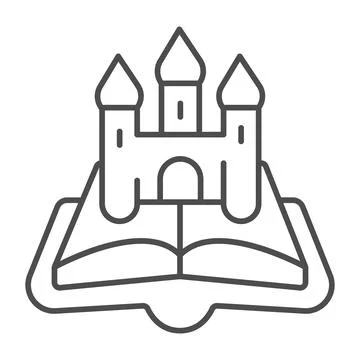 Open book castle thin line icon, children book day concept, castle, queen, king Ilustração Stock