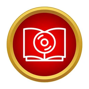 Open book with cd icon in red circle Stock Illustration