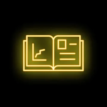 Open book with charts and text glowing neon icon Illustrazione stock