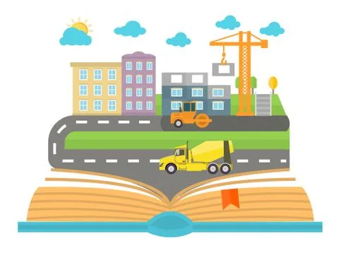 Open book with city Ilustración de archivo