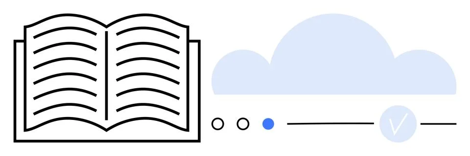 Open book with cloud representing digital learning and data storage Illustrazione stock