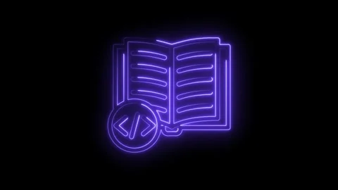 Open book with coding icon neon glow animation digital learning programming.. Stock Footage 346826031