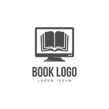 Open book on computer screen graphic logo template Illustrazione stock