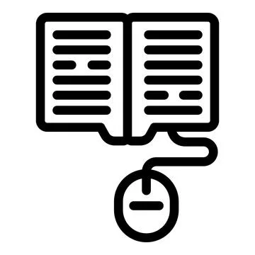 Open book connected to a computer mouse representing online education Illustrazione stock