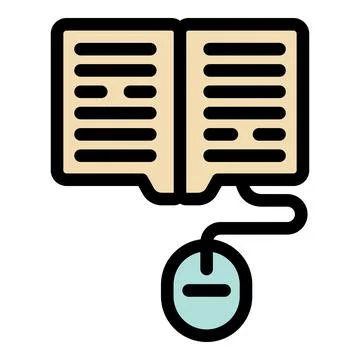 Open book connected to a computer mouse, representing online reading, ebooks, Stock Illustration