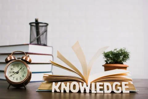 Open book on desk, knowledge and education concept Fotos de archivo