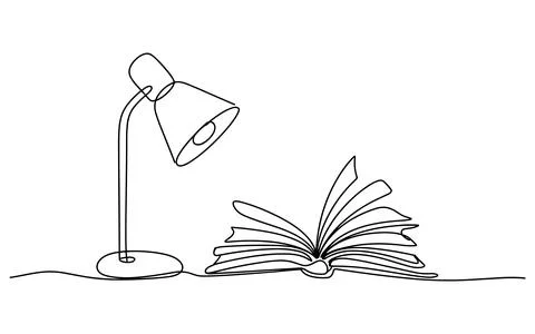 Open book with desk lamp reading Stock Illustration