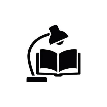 Open book on desk under a table lamp icon with study lamp 스톡 일러스트