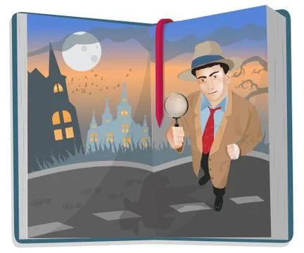 Open Book  with Detective Stock Illustration