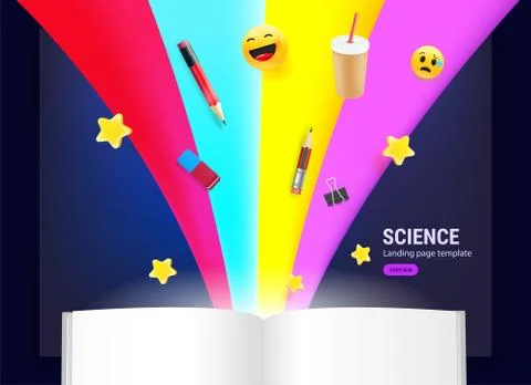 Open book with different elements flowing into it Stock-Illustration