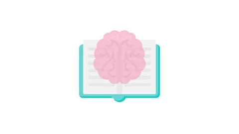 An open book displays a pink brain inside, symbolizing knowledge and creati.. 스톡 동영상 332199312