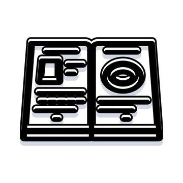 Open book document with black and white graphic layout Stock Illustration