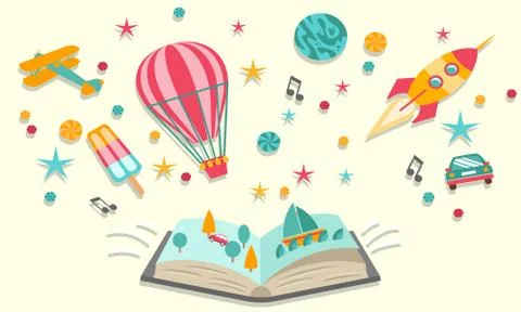 Open book dreams with abstract elements Stock Illustration