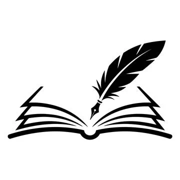 Open Book with Feather Quill Icon Silhouette Stock Illustration