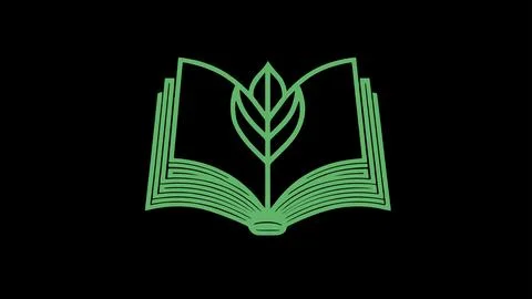 Open book features leaf. Light green neon illustration. Suitable for educational Stock-Illustration