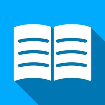 Open Book Flat Long Shadow Square Icon Stock Illustration