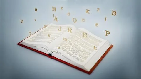 Open book with floating letters. 3D illustration Stock Illustration