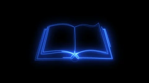 Open book with glowing blue digital lines performing animation Stock Footage 345834280