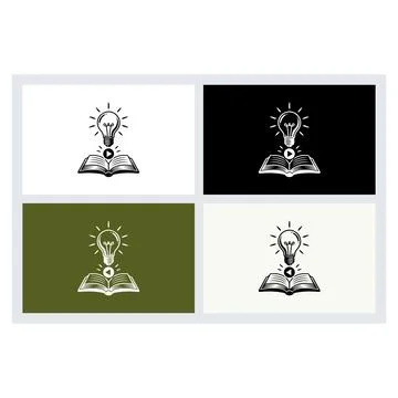 Open book with a glowing light bulb and play button icon Stock Illustration