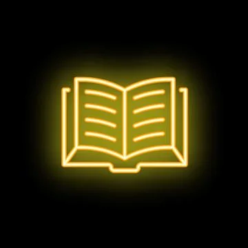Open book glowing with neon light on black background Ilustración de archivo