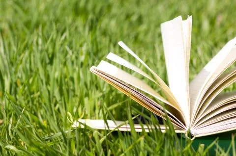 Open book in the grass Stock-Fotos