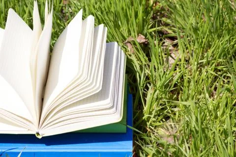 Open book in the grass Stock Photos