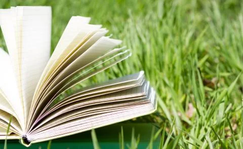 Open book in the grass Stock Photos