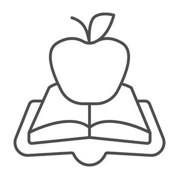 Open book green apple thin line icon, children book day concept, green apple Ilustração Stock