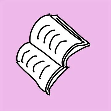 Open book. Hand drawn book illustration in flat style. Isolated on a pink Stock Illustration