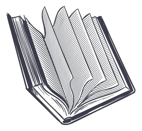 Open book. Hand drawn notebook, dictionary or encyclopedia, engraving style Stock Illustration