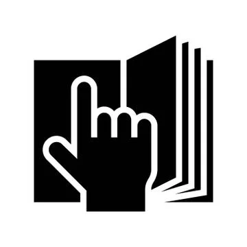 Open book with hand pointing vector illustration, solid style icon イラスト素材