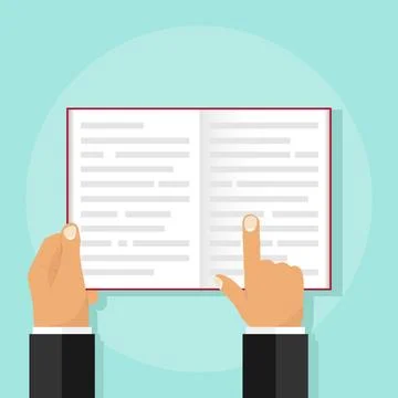 An open book in the hands of a man Stock Illustration
