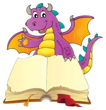 Open book with happy dragon Stock Illustration