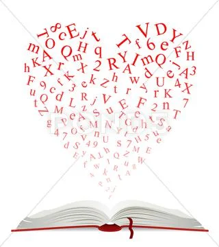 Open book with heart of letters Stock Illustration
