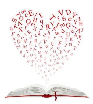 Open book with heart of letters Stock Illustration
