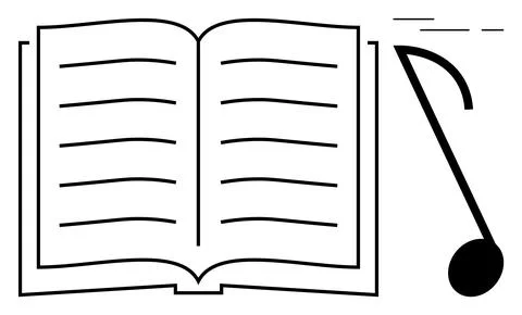 Open book with horizontal lines beside a bold musical note. Ideal for educati Stock Illustration