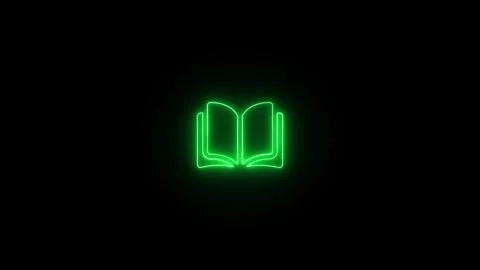 Open book icon animation. Neon glowing book icon animation in black backgroun Stock Footage 305301119