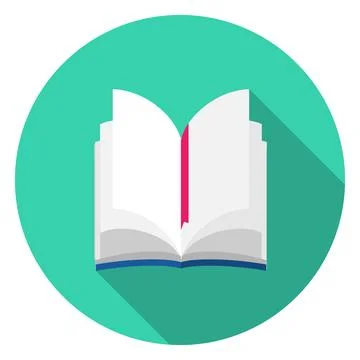 Open book icon with bookmark flat long shadow vector illustration inside 库存插图