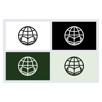 Open book icon combined with a globe grid line art symbol Stock Illustration