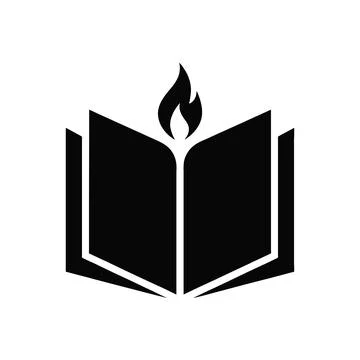 Open book icon with flame symbol representing knowledge and learning Ilustração Stock