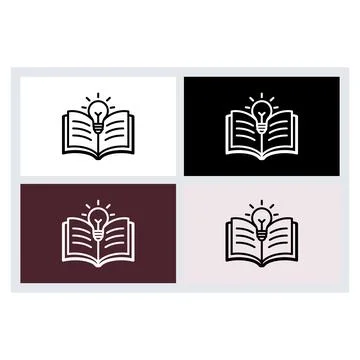 Open book icon with a glowing light bulb symbol above the pages Stock Illustration