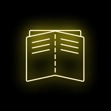 Open book icon glowing with yellow neon light Stock Illustration