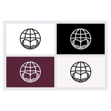 Open book icon inside a globe grid circle line art design Stock Illustration