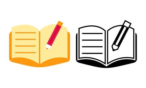 Open Book Icon with a Pencil Symbolizing Learning and Creative Writing Proces Stock Illustration