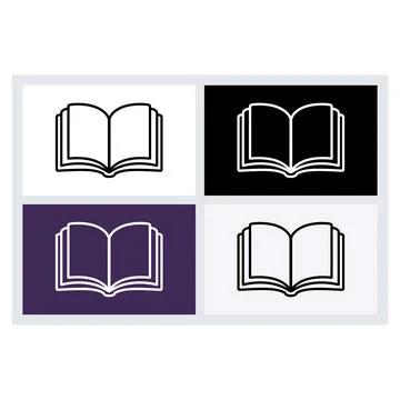 Open book icon set with simple line art style on various backgrounds Stock Illustration